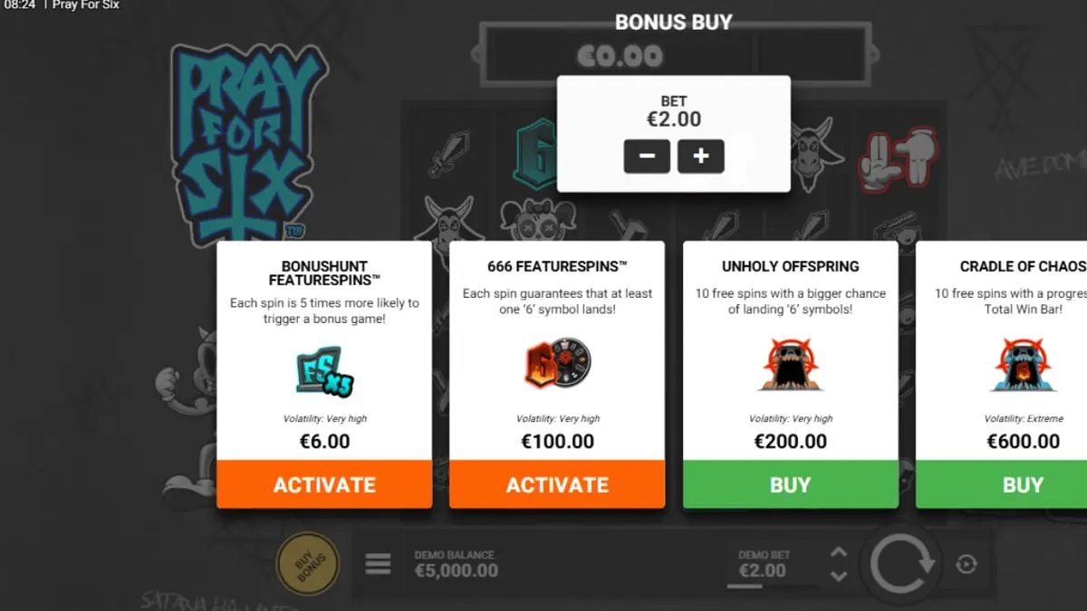 Visual gótico e monocromático do slot Pray for Six