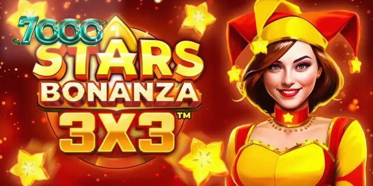 Interface vibrante e colorida do jogo de slot Stars Bonanza 3x3 com tema de frutas e jester.